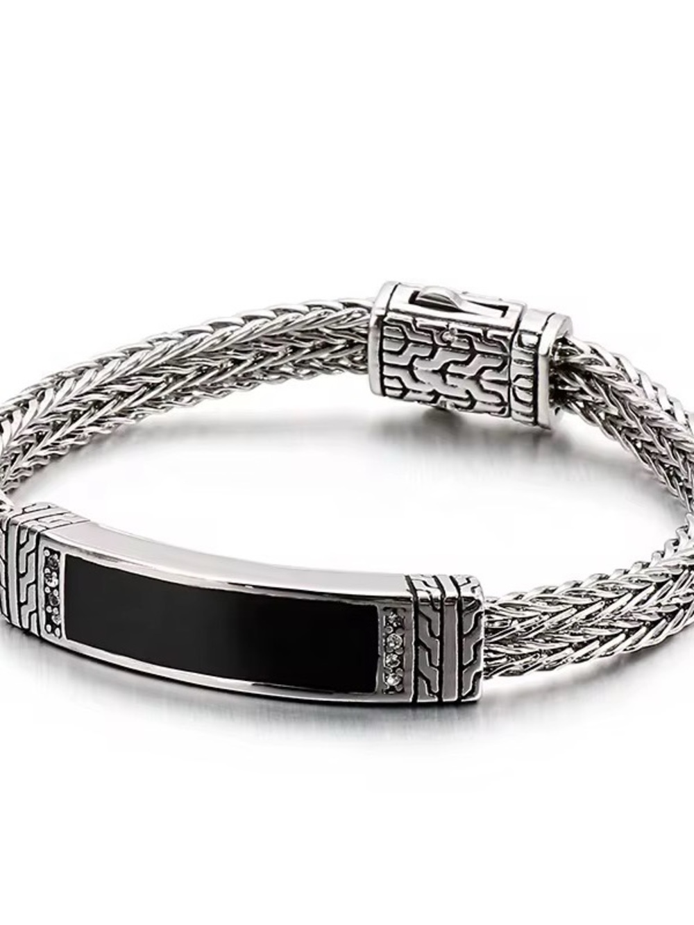Sterling Silver Black Enamel Duo Bracelet Set